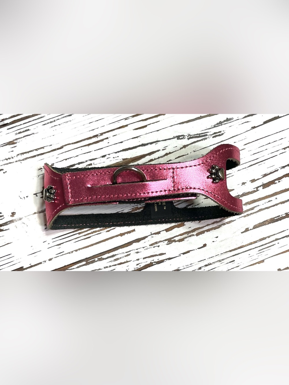 Metallic Pink Leather Step-in Choke Free Harness with silver paw accents 14”